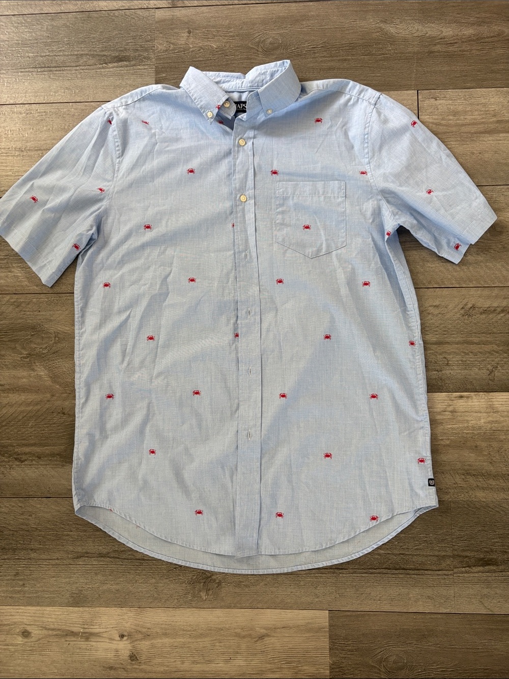 Chaps Preppy Blue Short-Sleeve Button-Down Shirt w/ Red Crab Embroidery - LT